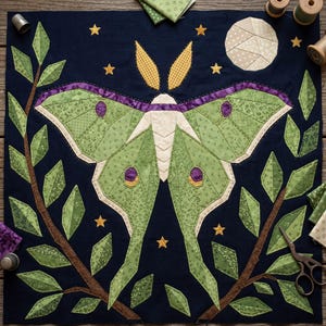 Luna Moth Quilt Pattern, Moth Wall Hanging Quilt Pattern PDF, Applique Quilt Pattern, Raw Edge Fusible Applique image 2