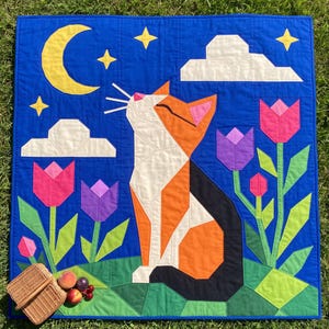 Cat Quilt Pattern, Cat Wall Hanging Quilt Pattern PDF, Easy Applique Quilt for Beginners, Folk Art Cat Lover Gift, Raw Edge Fusible Applique image 10