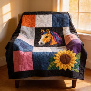 Horse Quilt Pattern, Horse Wall Hanging Quilt Pattern PDF, Easy Applique Quilt for Beginners, Raw Edge Fusible Applique image 5