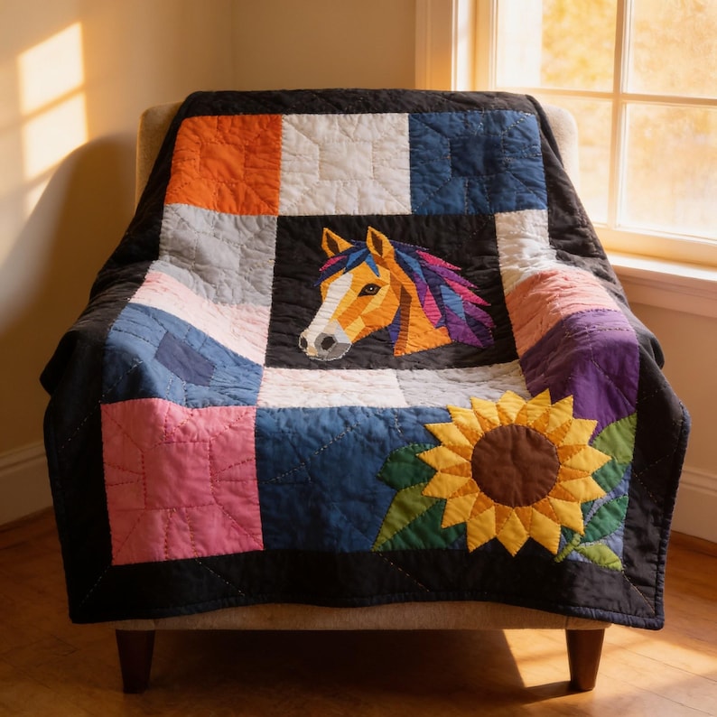 Horse Quilt Pattern, Horse Wall Hanging Quilt Pattern PDF, Easy Applique Quilt for Beginners, Raw Edge Fusible Applique image 5