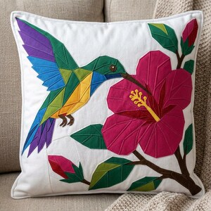 Hummingbird Quilt Pattern, Raw Edge Fusible Applique PDF, Tropical Bird Quilt Pattern, Hibiscus Patchwork Wall Hanging image 18