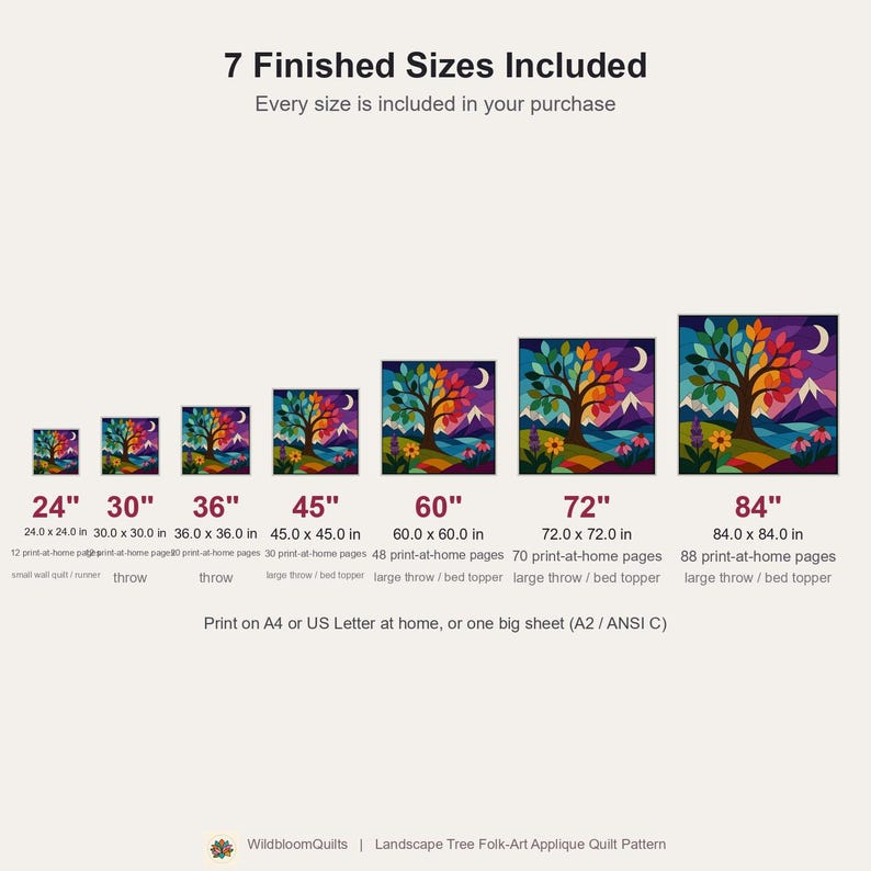 Landscape Tree Quilt Pattern, Applique & Collage Quilt PDF, Folk Art Nature Wall Hanging, Raw Edge Fusible Applique image 3