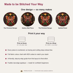 Atlas Moth Quilt Pattern, Applique & Collage Quilt PDF, Moon Phase Quilt Pattern, Folk Art Wall Hanging, Botanical Patchwork Template image 14