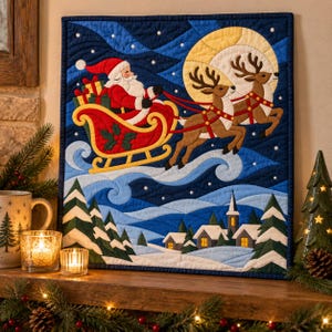 Santa Sleigh Quilt Pattern, Applique & Collage Quilt, Christmas Quilt Pattern PDF, Stained Glass Patchwork Wall Hanging, Reindeer Quilt image 15