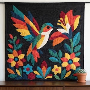 Patrón de colcha de colibrí, patrón de colcha de pared de pájaros en PDF, colcha de apliques para principiantes, aplique termoadhesivo con borde sin rematar imagen 6