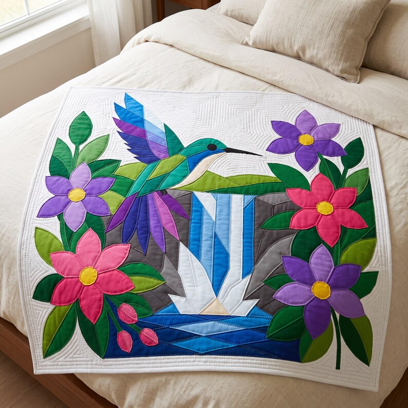 Hummingbird Quilt Pattern, Bird Wall Hanging Quilt Pattern PDF, Beginner Applique Quilt, Raw Edge Fusible Applique image 18