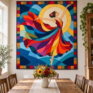 Patrón de colcha de bailarina de vidrieras, colcha de apliques y collage en PDF, patrón de colcha de bailarina, tapiz de patchwork, plantilla de colcha de arte popular imagen 12