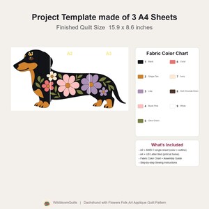 Dachshund Quilt Pattern, Dog Wall Hanging Quilt Pattern PDF, Easy Floral Applique Quilt for Beginners, Doxie Gift, Raw Edge Fusible Applique image 5