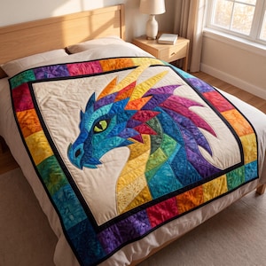 Dragon Quilt Pattern, Applique & Collage Quilt, Animal Quilt Pattern PDF, Patchwork Wall Hanging, Folk Art Dragon Template image 5
