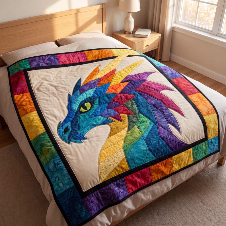 Dragon Quilt Pattern, Applique & Collage Quilt, Animal Quilt Pattern PDF, Patchwork Wall Hanging, Folk Art Dragon Template image 5