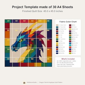Dragon Quilt Pattern, Applique & Collage Quilt, Animal Quilt Pattern PDF, Patchwork Wall Hanging, Folk Art Dragon Template image 12