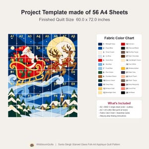 Santa Sleigh Quilt Pattern, Applique & Collage Quilt, Christmas Quilt Pattern PDF, Stained Glass Patchwork Wall Hanging, Reindeer Quilt image 5