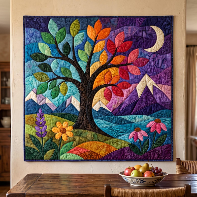 Landscape Tree Quilt Pattern, Applique & Collage Quilt PDF, Folk Art Nature Wall Hanging, Raw Edge Fusible Applique image 16