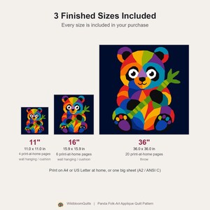 Patrón de edredón de panda, patrón de edredón para colgar en la pared de la habitación infantil en PDF, edredón de apliques fácil para principiantes, aplique termoadhesivo con borde sin rematar imagen 4