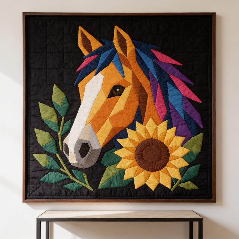 Horse Quilt Pattern, Horse Wall Hanging Quilt Pattern PDF, Easy Applique Quilt for Beginners, Raw Edge Fusible Applique image 2