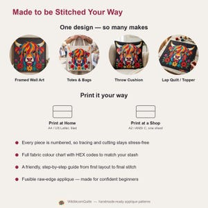 Highland Cow Quilt Pattern, Cow Wall Hanging Quilt Pattern PDF, Easy Applique Quilt for Beginners, Raw Edge Fusible Applique image 10