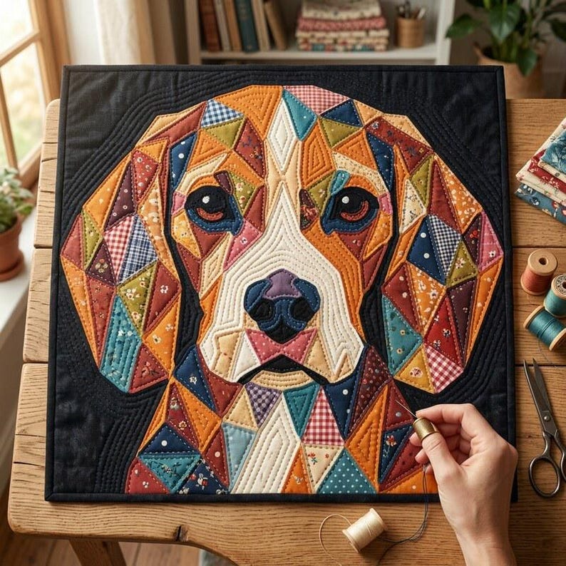 Beagle Quilt Pattern, Dog Wall Hanging Quilt Pattern PDF, Applique Quilt Pattern for Beginners, Dog Lover Gift, Raw Edge Fusible Applique image 8