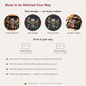 Owl Quilt Pattern, Owl Wall Hanging Quilt Pattern PDF, Easy Applique Quilt for Beginners, Woodland Wall Quilt, Raw Edge Fusible Applique image 8