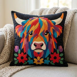 Highland Cow Quilt Pattern, Cow Wall Hanging Quilt Pattern PDF, Easy Applique Quilt for Beginners, Raw Edge Fusible Applique image 5