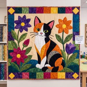Calico Cat Quilt Pattern, Applique & Collage Quilt, Animal Quilt Pattern PDF, Patchwork Wall Hanging, Folk Art Quilt Template image 11