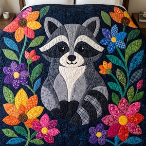 Raccoon Quilt Pattern, Raw Edge Fusible Applique, Animal Quilt Pattern PDF, Patchwork Wall Hanging, Folk Art Quilt Template image 7