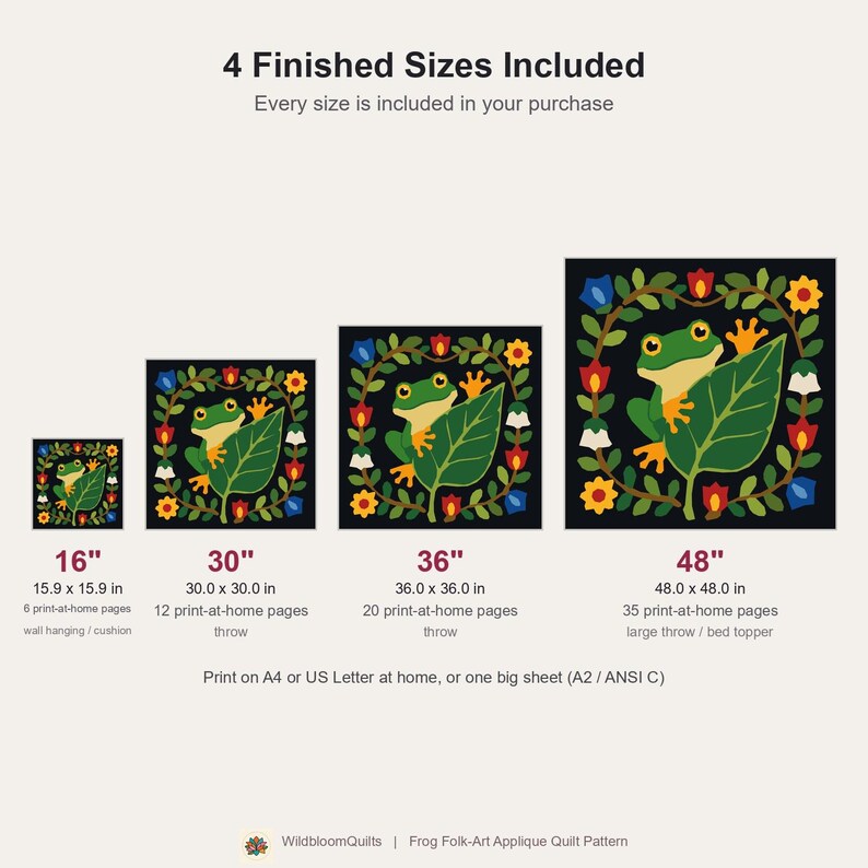 Frog Quilt Pattern, Frog Wall Hanging Quilt Pattern PDF, Easy Applique Quilt for Beginners, Raw Edge Fusible Applique image 3