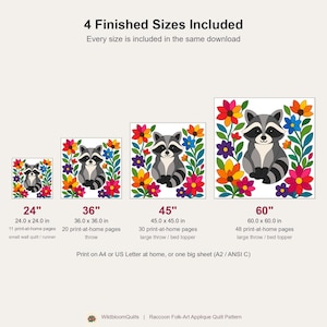 Raccoon Quilt Pattern, Raw Edge Fusible Applique, Animal Quilt Pattern PDF, Patchwork Wall Hanging, Folk Art Quilt Template image 15
