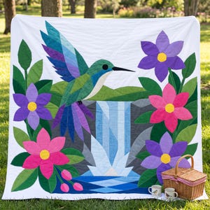 Hummingbird Quilt Pattern, Bird Wall Hanging Quilt Pattern PDF, Beginner Applique Quilt, Raw Edge Fusible Applique image 20