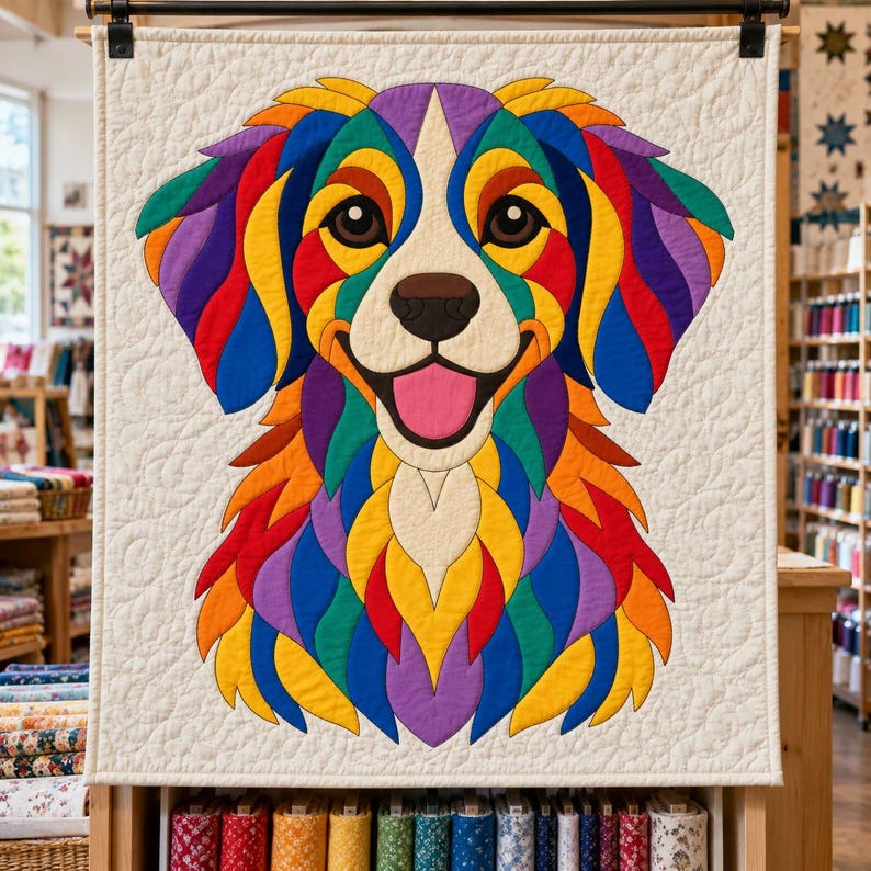 Patrón de edredón de perro Rainbow Retriever, edredón con apliques y collage, patrón de edredón de animales en PDF, tapiz de pared de patchwork, plantilla de perro de arte popular imagen 4