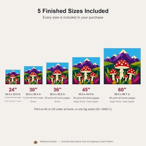 Mushroom Mountain Quilt Pattern, Raw Edge Fusible Applique, Toadstool Quilt Pattern PDF, Patchwork Wall Hanging, Folk Art Quilt Template image 3