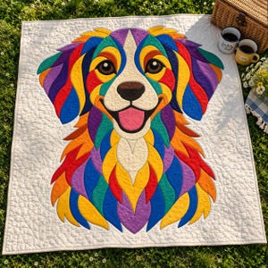 Patrón de edredón de perro Rainbow Retriever, edredón con apliques y collage, patrón de edredón de animales en PDF, tapiz de pared de patchwork, plantilla de perro de arte popular imagen 11