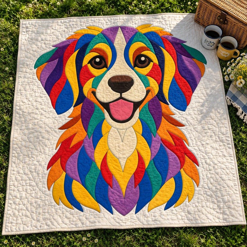 Patrón de edredón de perro Rainbow Retriever, edredón con apliques y collage, patrón de edredón de animales en PDF, tapiz de pared de patchwork, plantilla de perro de arte popular imagen 11