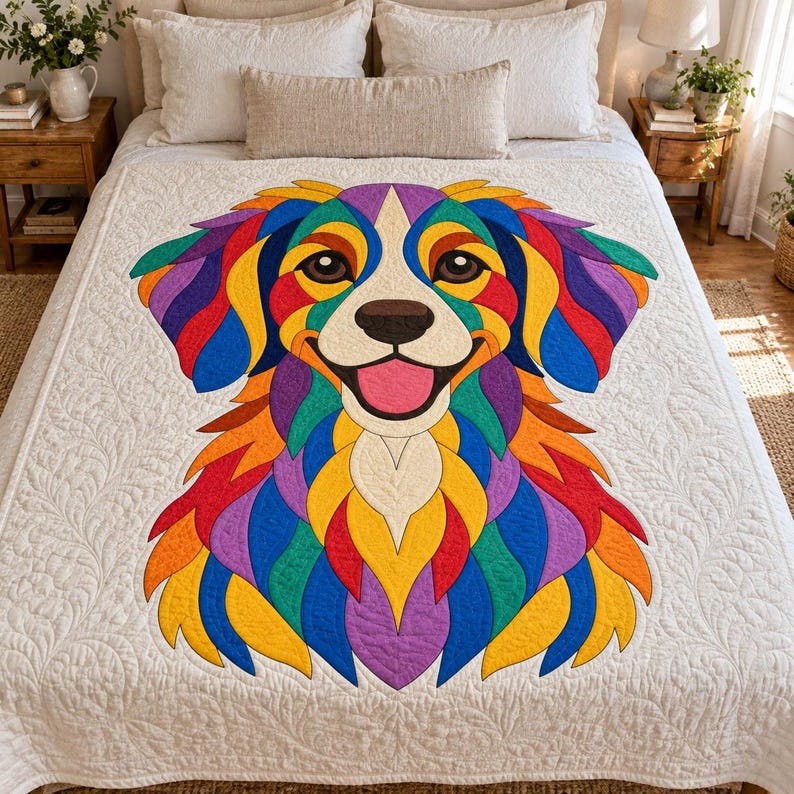 Patrón de edredón de perro Rainbow Retriever, edredón con apliques y collage, patrón de edredón de animales en PDF, tapiz de pared de patchwork, plantilla de perro de arte popular imagen 9