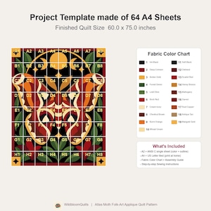 Atlas Moth Quilt Pattern, Applique & Collage Quilt PDF, Moon Phase Quilt Pattern, Folk Art Wall Hanging, Botanical Patchwork Template image 17