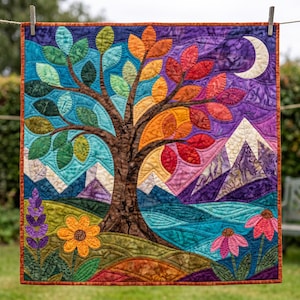 Landscape Tree Quilt Pattern, Applique & Collage Quilt PDF, Folk Art Nature Wall Hanging, Raw Edge Fusible Applique image 9