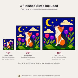 Cat Quilt Pattern, Cat Wall Hanging Quilt Pattern PDF, Easy Applique Quilt for Beginners, Folk Art Cat Lover Gift, Raw Edge Fusible Applique image 3