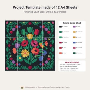Cottagecore Quilt Pattern, Floral Wall Hanging Quilt Pattern PDF, Botanical Applique Quilt, Raw Edge Fusible Applique image 12