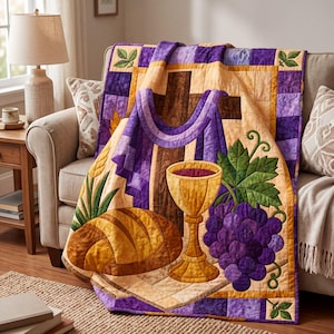 Communion Cross Quilt Pattern, Raw Edge Fusible Applique, Religious Quilt Pattern PDF, Christian Wall Hanging, Folk Art Faith Template image 6