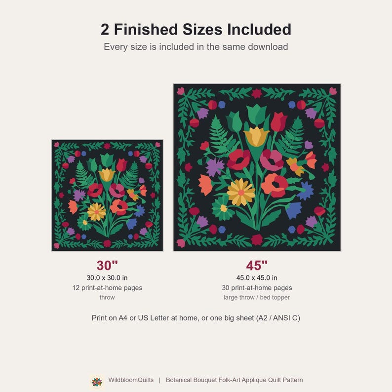 Cottagecore Quilt Pattern, Floral Wall Hanging Quilt Pattern PDF, Botanical Applique Quilt, Raw Edge Fusible Applique image 3