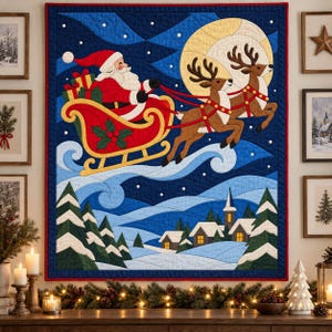 Santa Sleigh Quilt Pattern, Applique & Collage Quilt, Christmas Quilt Pattern PDF, Stained Glass Patchwork Wall Hanging, Reindeer Quilt image 6