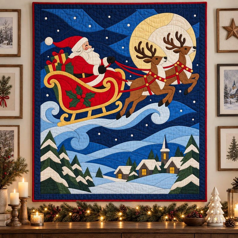 Santa Sleigh Quilt Pattern, Applique & Collage Quilt, Christmas Quilt Pattern PDF, Stained Glass Patchwork Wall Hanging, Reindeer Quilt image 6