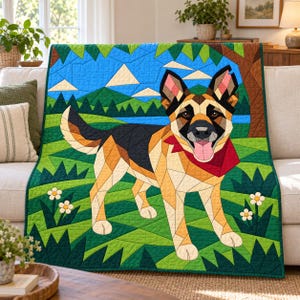 Quiltmuster für einen Deutschen Schäferhund, Applikations- und Collage-Hundequilt, Tierquiltmuster (PDF), Patchwork-Wandbehang, Quiltvorlage im Volkskunststil Bild 11