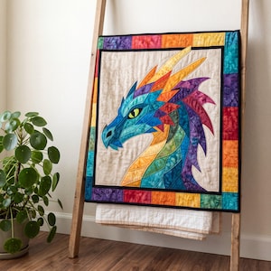 Dragon Quilt Pattern, Applique & Collage Quilt, Animal Quilt Pattern PDF, Patchwork Wall Hanging, Folk Art Dragon Template image 4