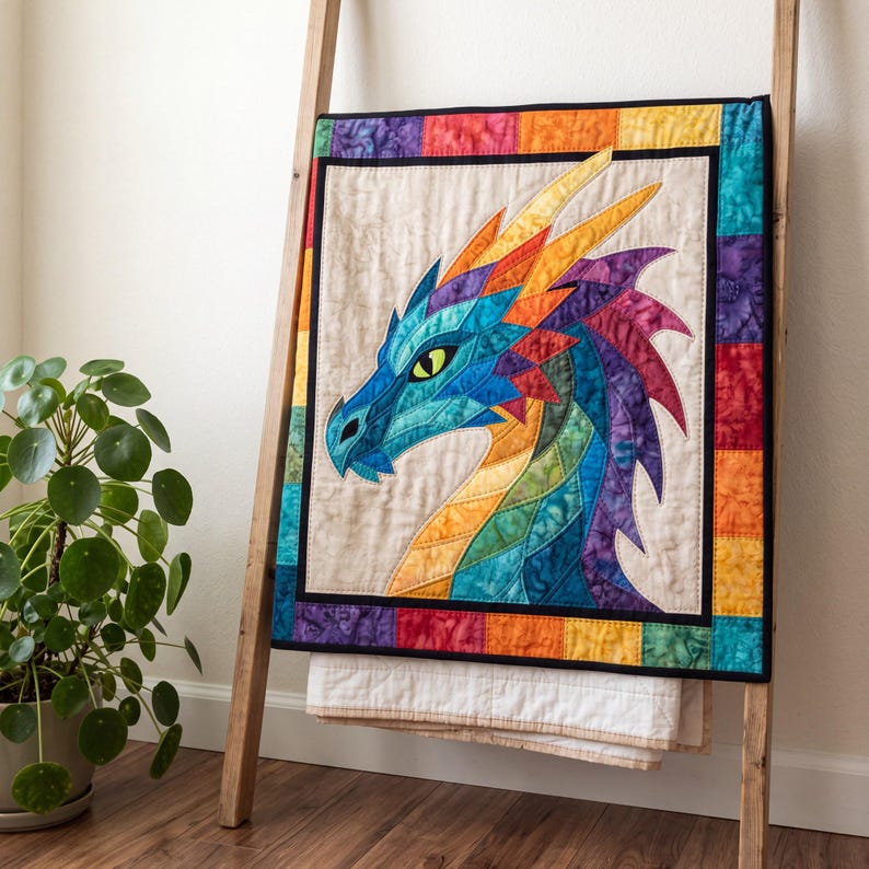 Dragon Quilt Pattern, Applique & Collage Quilt, Animal Quilt Pattern PDF, Patchwork Wall Hanging, Folk Art Dragon Template image 4