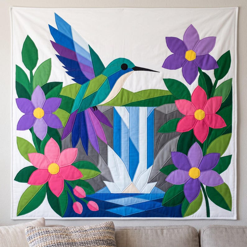 Hummingbird Quilt Pattern, Bird Wall Hanging Quilt Pattern PDF, Beginner Applique Quilt, Raw Edge Fusible Applique image 9