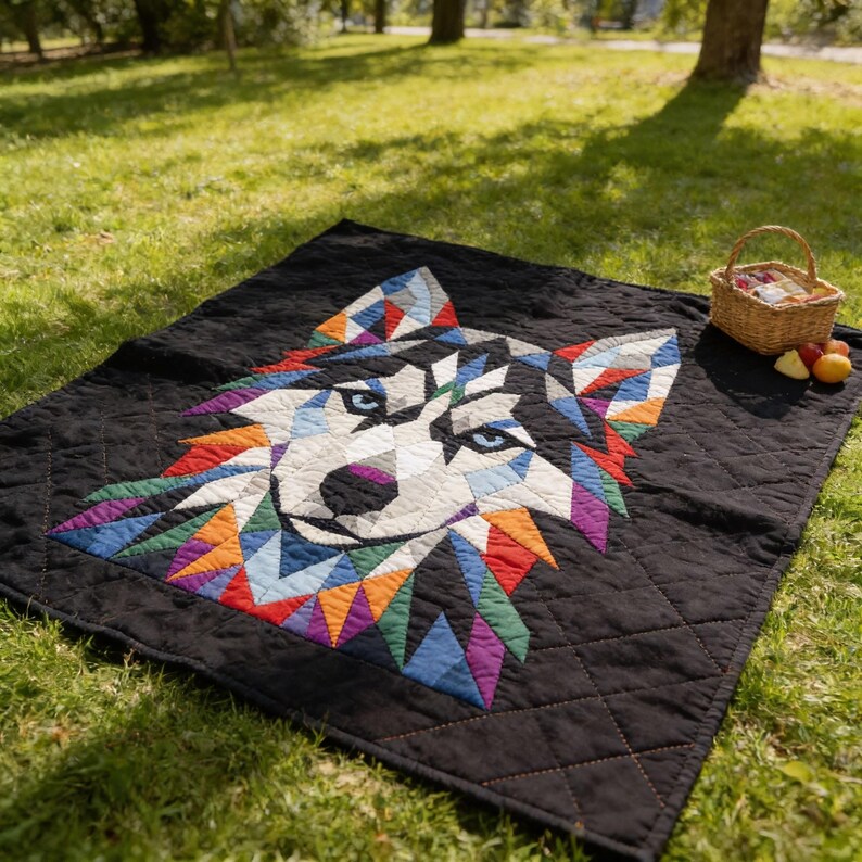Husky Quilt Pattern, Dog Wall Hanging Quilt Pattern PDF, Beginner Applique Quilt Pattern, Wolf Dog Wall Quilt, Raw Edge Fusible Applique image 11