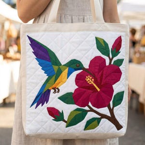 Hummingbird Quilt Pattern, Raw Edge Fusible Applique PDF, Tropical Bird Quilt Pattern, Hibiscus Patchwork Wall Hanging image 16