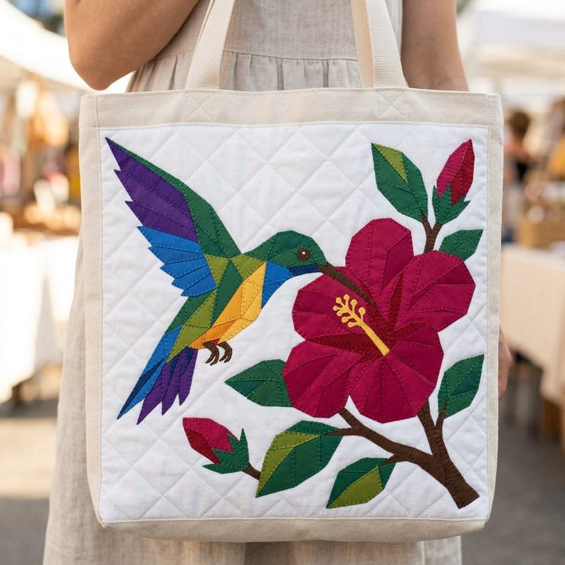 Hummingbird Quilt Pattern, Raw Edge Fusible Applique PDF, Tropical Bird Quilt Pattern, Hibiscus Patchwork Wall Hanging image 16