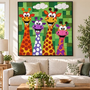 Mönster för giraffquilt, applikation med smältbara kanter i PDF-format, quiltmönster för djur, väggbonad med lapptäcke, mall för quilt med folkkonst bild 11