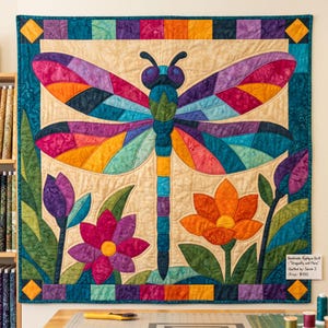 Mönster för trollslända-quilt, applikation med smältbara kanter, quiltmönster i PDF-format, väggbonad med lapptäcke, mall för quilt med folkkonst bild 11